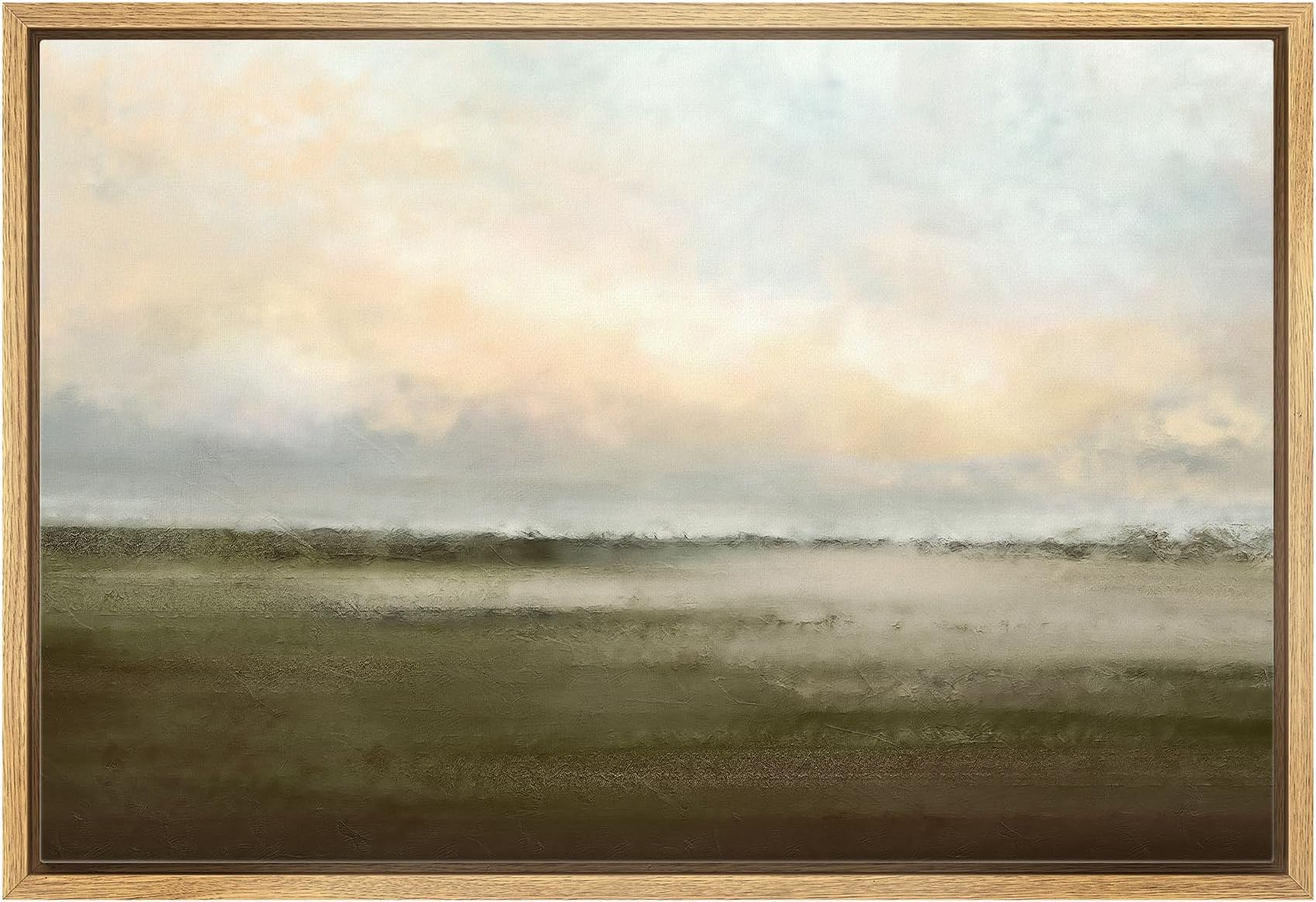 wall26 Framed Canvas Print Wall Art Watercolor Dusk Sky Over Green Field Nature Wilderness Illustrations Modern Rustic Relax/Calm Cool for Living Room, Bedroom, Office - 16x24 Natural