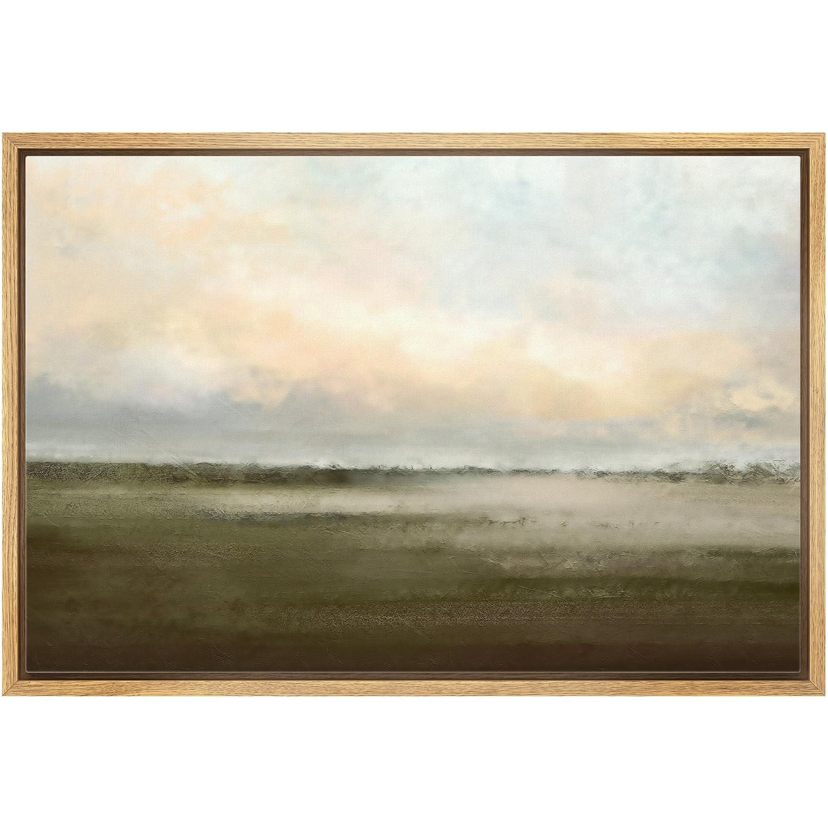 wall26 Framed Canvas Print Wall Art Watercolor Dusk Sky Over Green Field Nature Wilderness Illustrations Modern Rustic Relax/Calm Cool for Living Room, Bedroom, Office - 16x24 Natural
