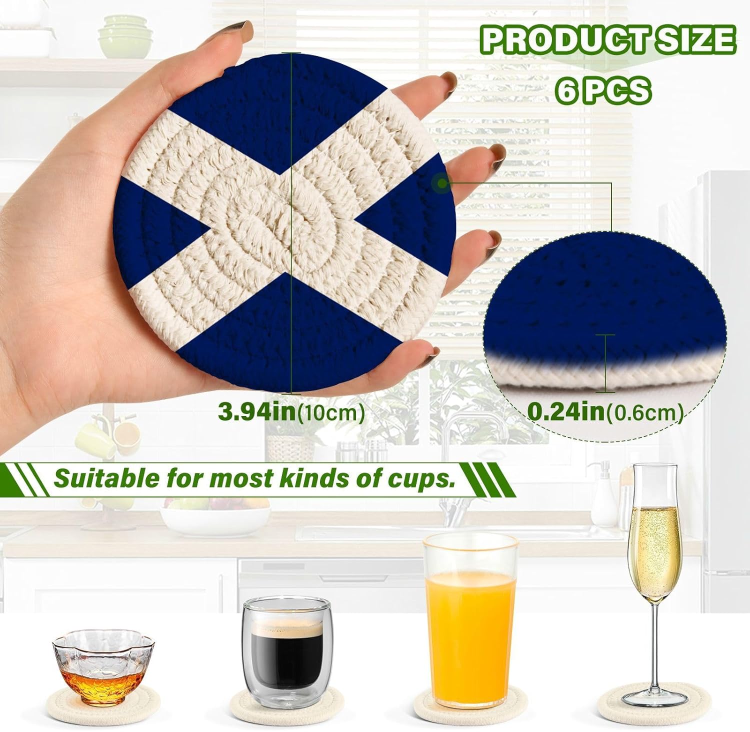 Aflyko パトリオットコースター ドリンク用 スコットランド国旗コースターセット メタルホルダー付き コットン織コースター コー