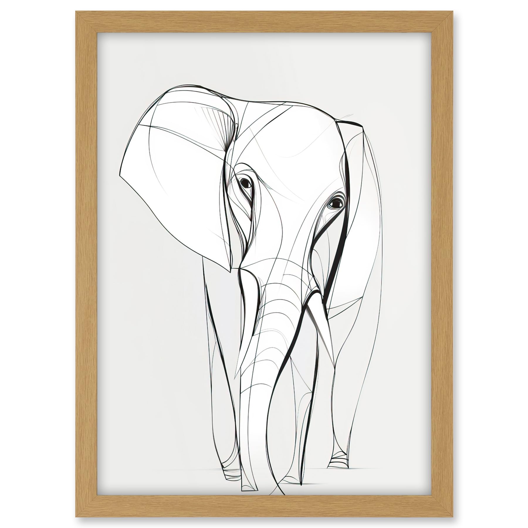 Artery8 Elephant Minimal Line Simple Drawing Illustration Artwork Framed A3 Wall Art Print