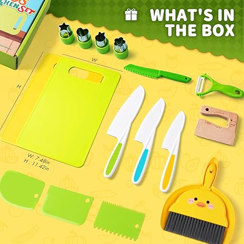 Miniatura 4 de Herramientas de cocina para niños, 18 piezas, juegos de cocina Montessori Real-Montessori para niños pequeños, juego de chef con cuchillos seguros