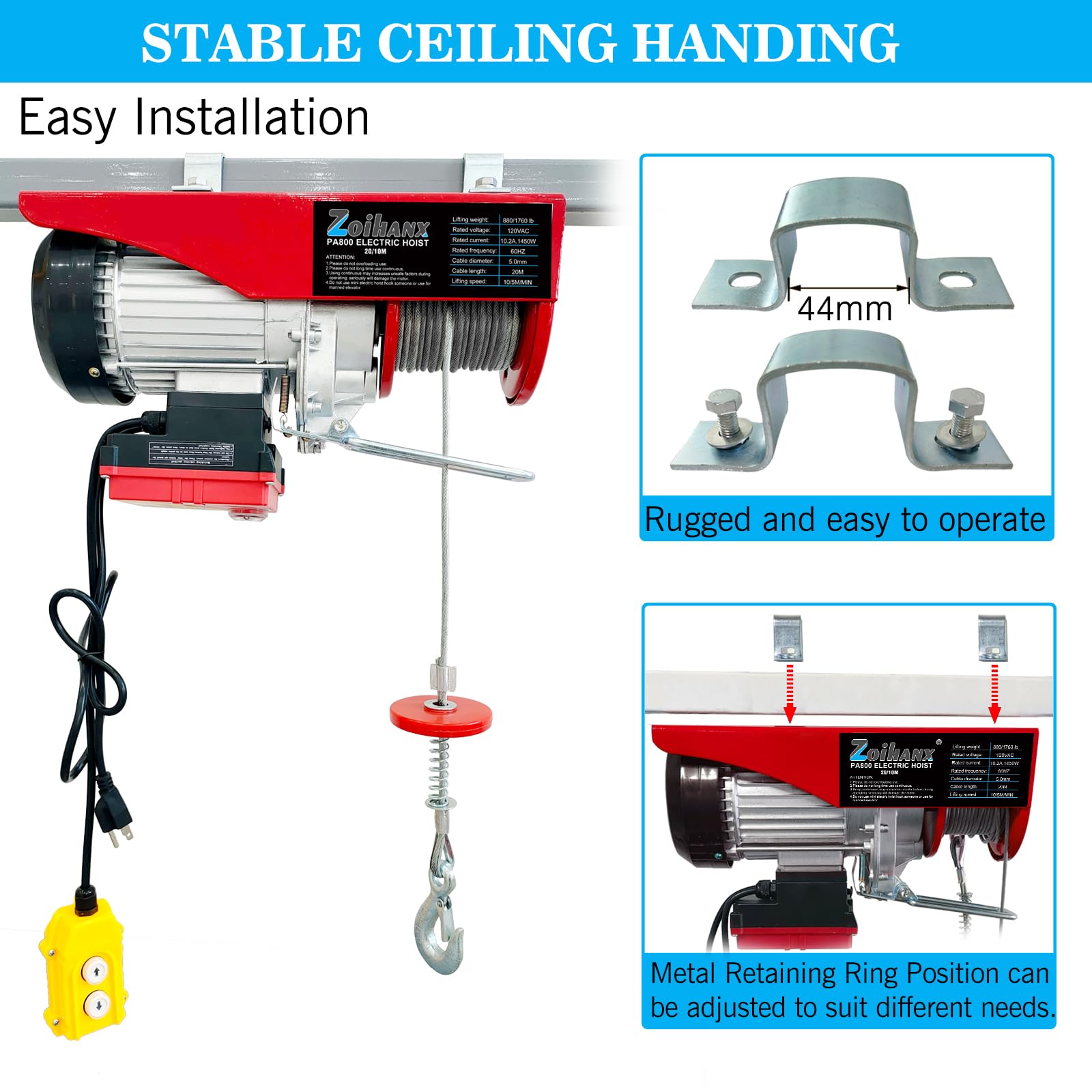 1760LBS Electric Hoist - Wireless & Wired Remote Control -6 1760LBS Electric Hoist - Wireless & Wired Remote Control -6