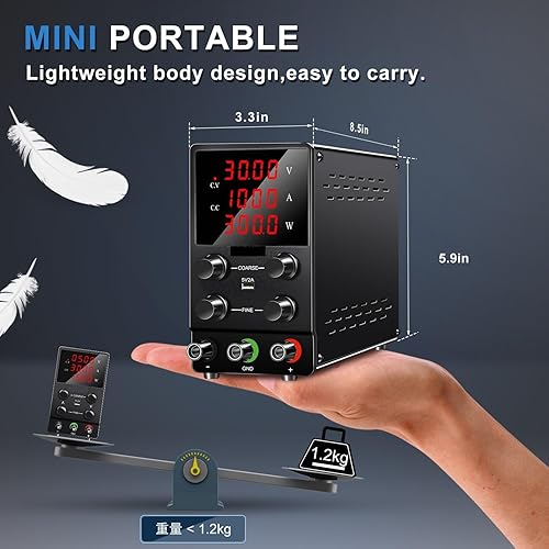 Miniatura 5 de Fuente de alimentación de CC variable, 30 V, 10 A, 5 A, fuente de alimentación de banco regulada de CC con pantalla LED de 4 dígitos, 15 V, 60 V,