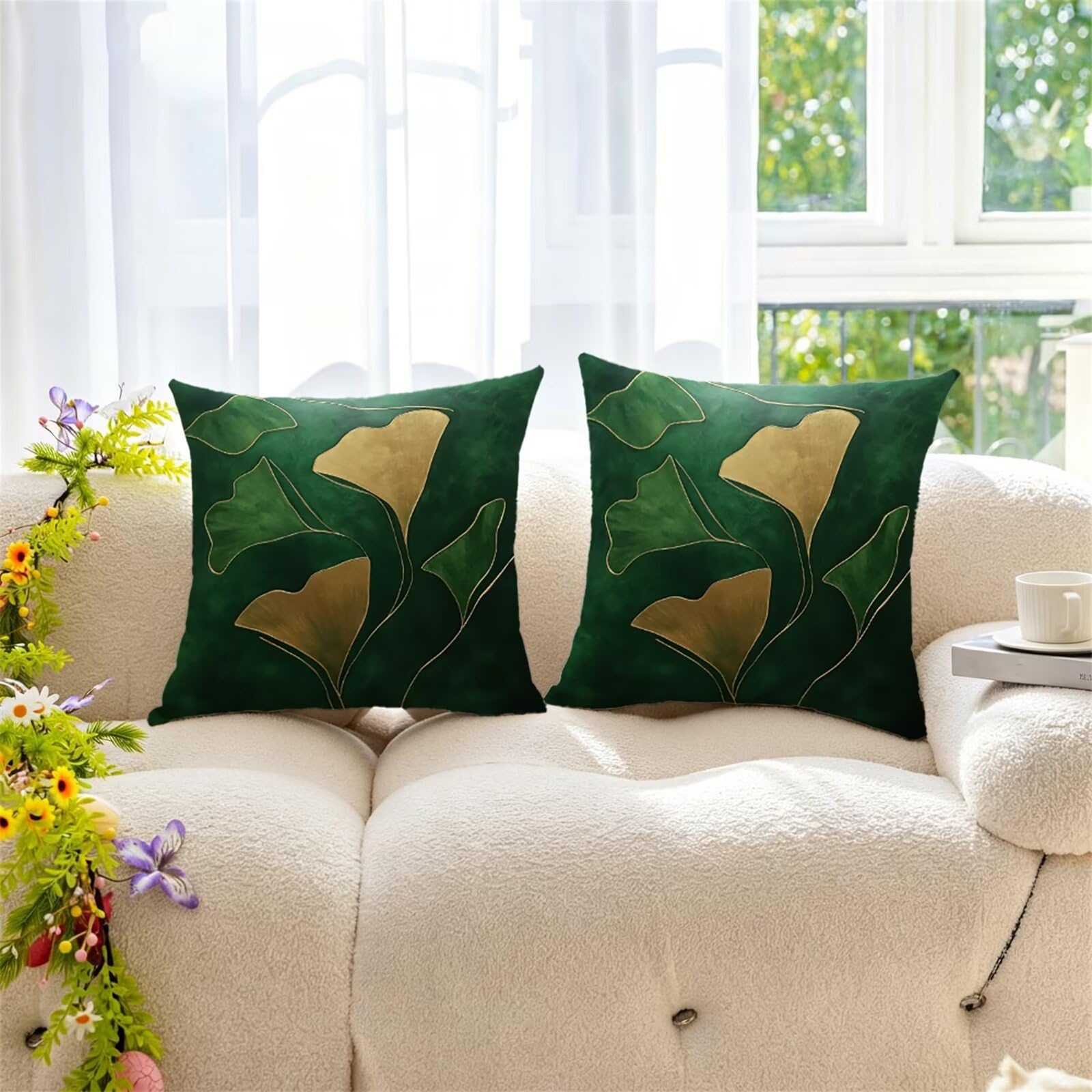 Federe Cuscini Divano 65x65 cm Verde Cuscino Divano Velluto Decorativo Set da 2, con Cerniera Oro Cuscini da Esterno Impermeabili Federa Cuscino per Divani Camera de Letto Soggiorno Auto dj-710