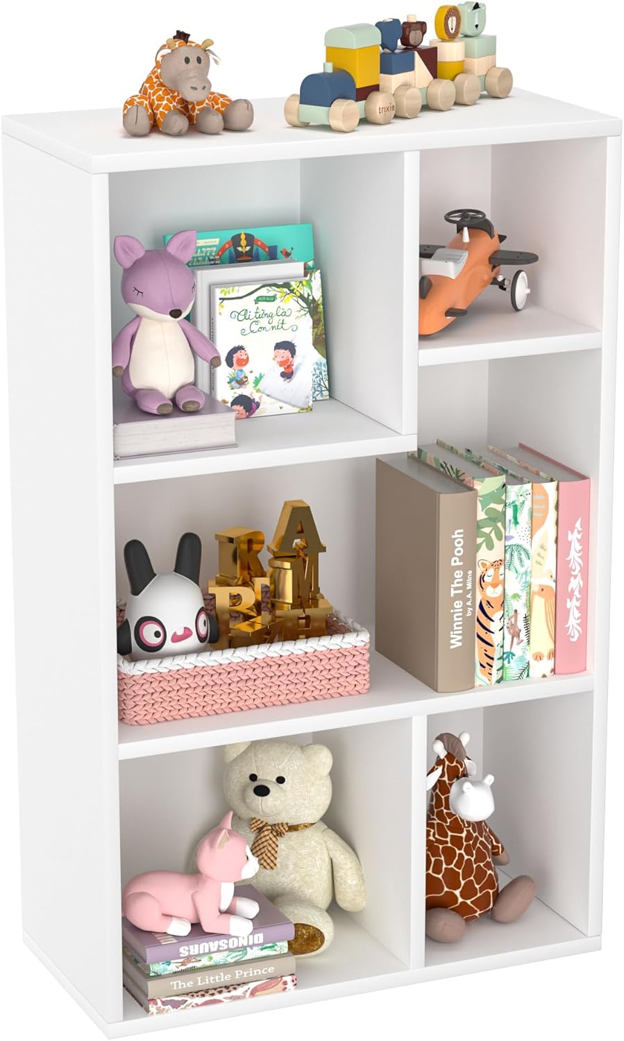 VECELO 5 Cube Modern Bookcases, 3 Tier Bookshelves, 31 Inch High Cubby Storage Organizer, Shelf Hight Up to 12.8 Inches Suit for Most Books, Vertical or Horizontal Use Available,Pearl White