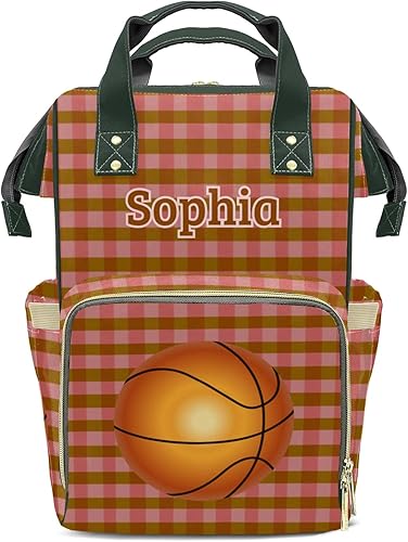 Mochila de pañales de baloncesto con nombre, bolsa multifunción de gran capacidad para mamá, papá, unisex, niño y niña, Diseño 2, Personalizado