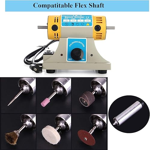 Miniatura 4 de Pulidora eléctrica de banco de 350 W, mini joyería de pulido de roca de pulido de pulido de roca, kits de herramientas de mesa, velocidad variable 0
