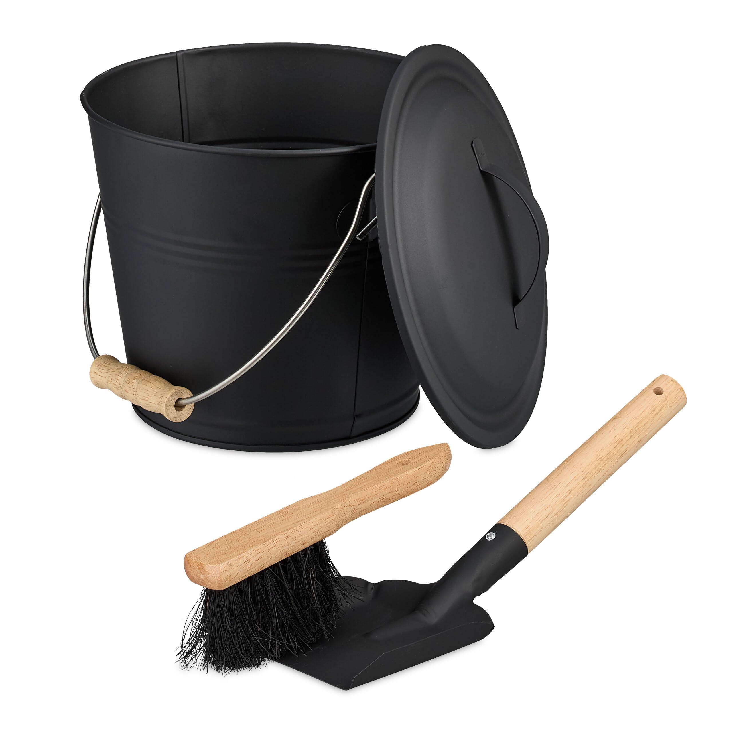 Relaxdays Seau à Cendres 4,5 litres avec Couvercle et Pelle Balayette Noir