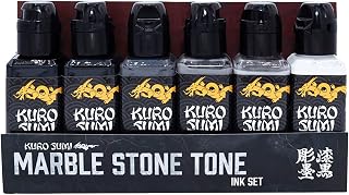 Kuro Sumi - Marble Stone Tattoo Kit, Includes 6 Tattoo Ink Shades - Professional Tattoo Ink for Shading - Skin-Safe Permanent Tattooing - Vegan (0.75 oz Each)