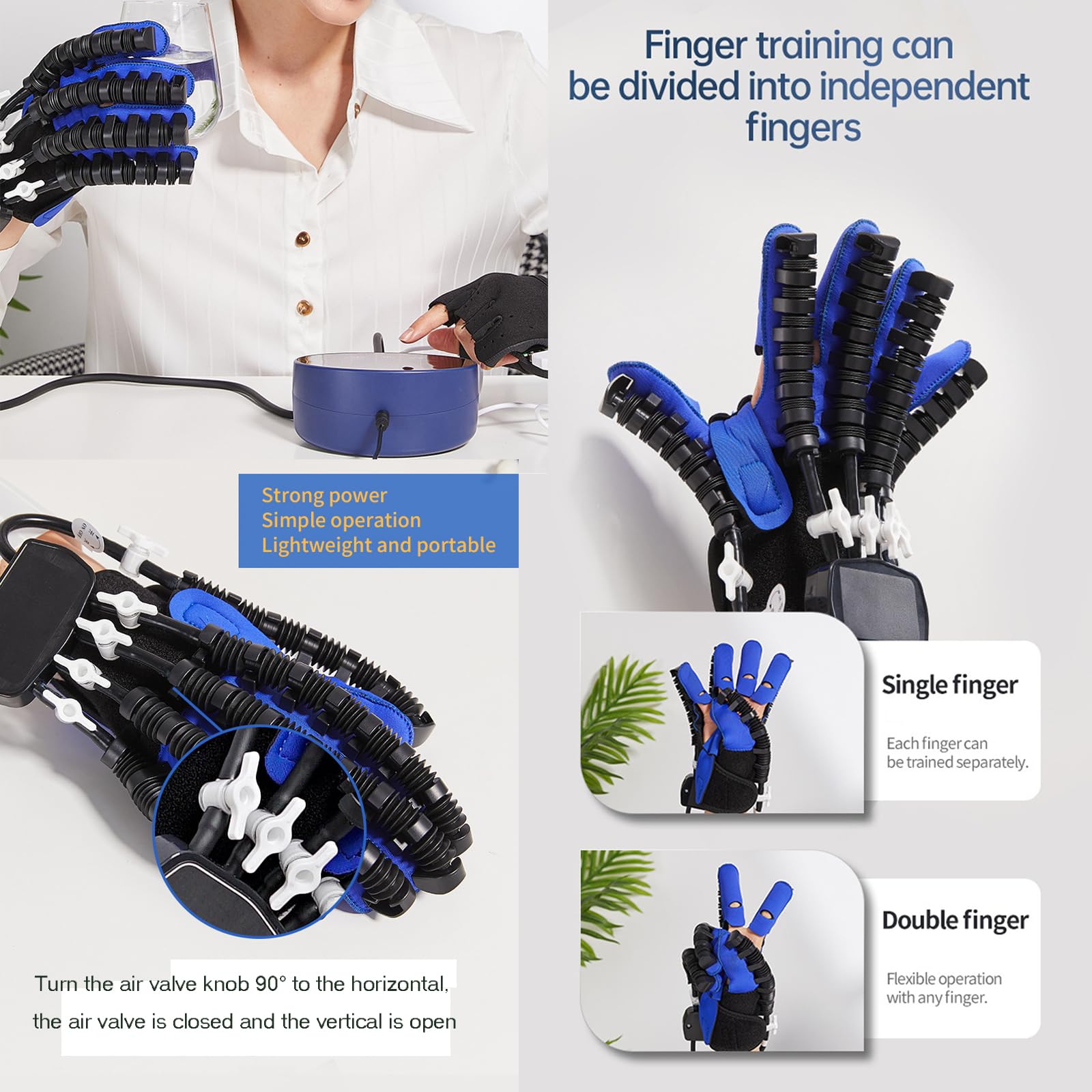 Guantes Robót de Rehabilitacion Mano, Aparato de Rehab de Manos para HemipléJicos Artrosis, Guantes de Tratamiento de Rehabilitación (Size:L,Color:blau+rechte Hand)