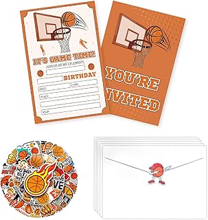 20 Pcs Basketball Party Invitation Sets, Birthday Party Invite Cards with Envelopes Birthday Invitations for Boys Sports Basketball Supplies, 6.7 x 4.7 Inch