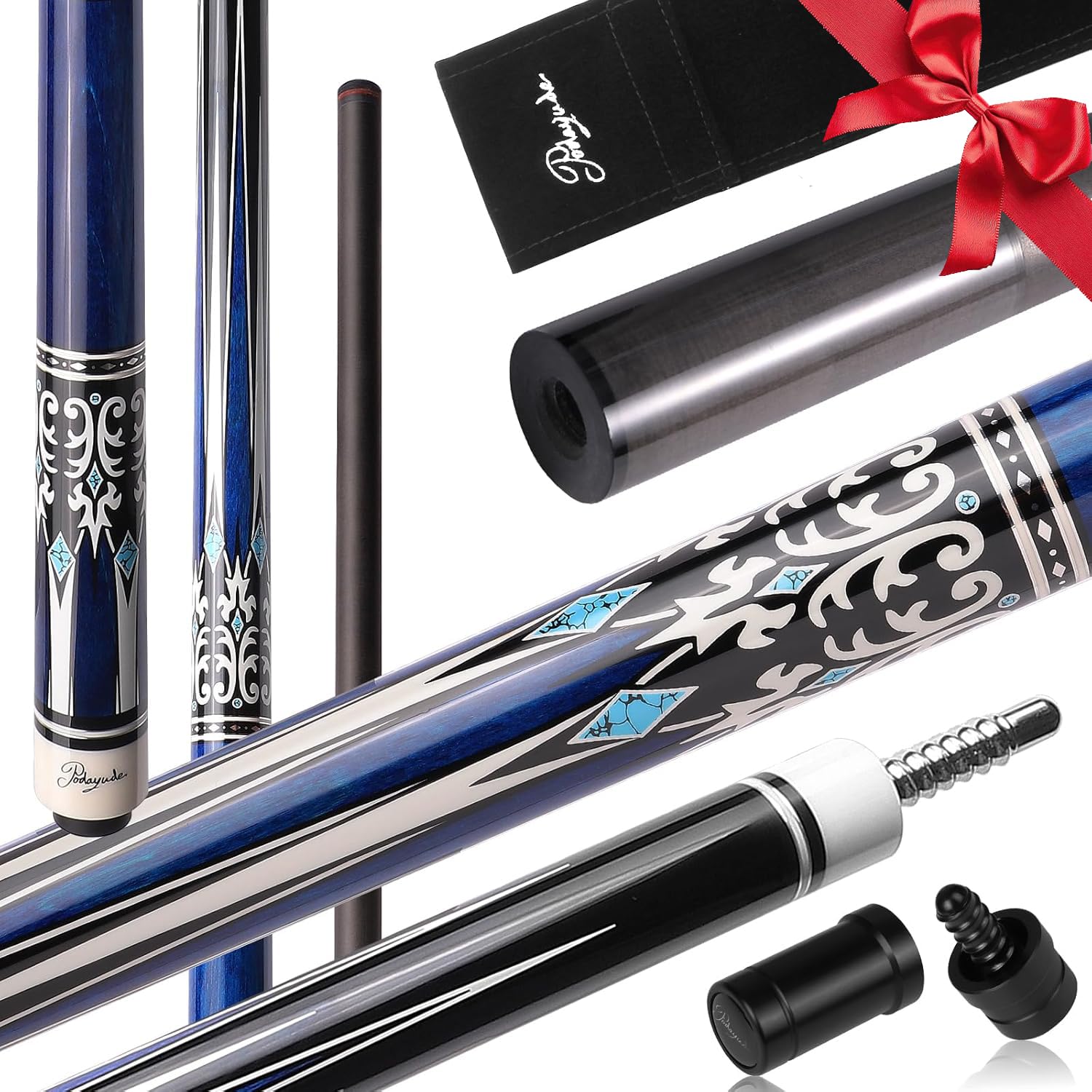 PODAYUDE Carbon Fiber Pool Cue, 58"" Low Deflection Billiard Cue Sticks Pool Sticks, 12.5mm Tip Pool Cues with Velvet Bag, 19.5oz, Blue