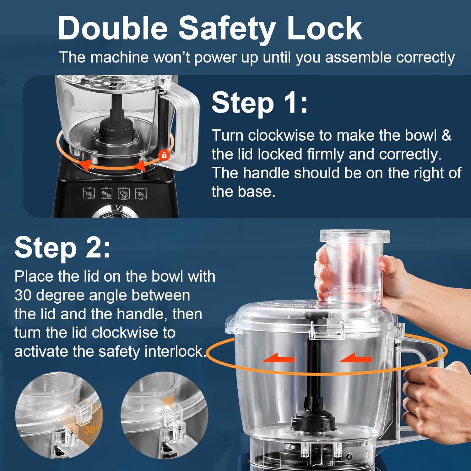 Electric Food Processor, MOSAIC 5 Function for Chopping, Slicing, Mixing, Puree, Kneading, Egg White, Whipping Cream, Vegetable Meat Food Chopper Blender with Big Food Chute & Pusher, Grey