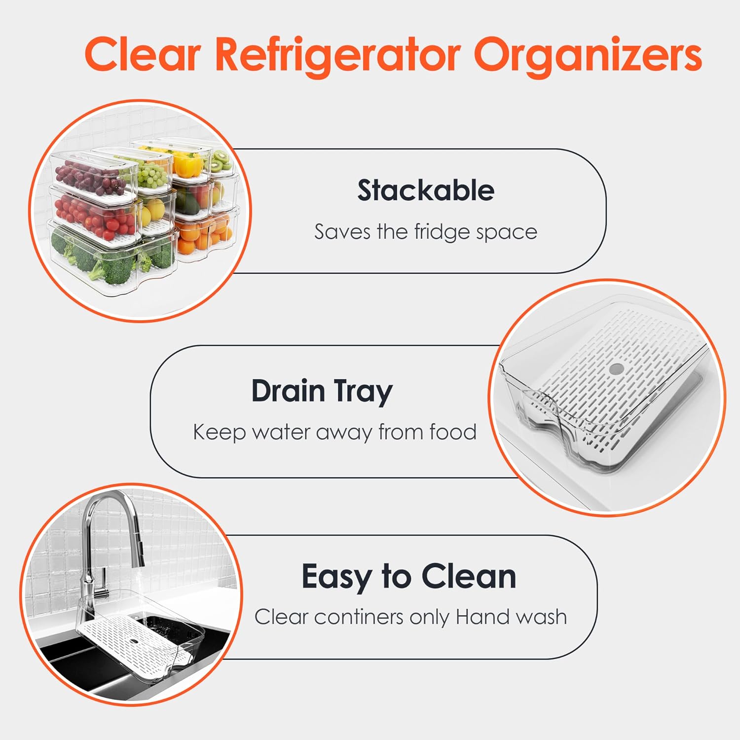 Fridge Organizers and Storage, 10 Pack Clear Freezer Organizer Bins with Lids for Kitchen, Pantry, Refrigerator, Food, Fruit, Vegetable Storage - Image 5