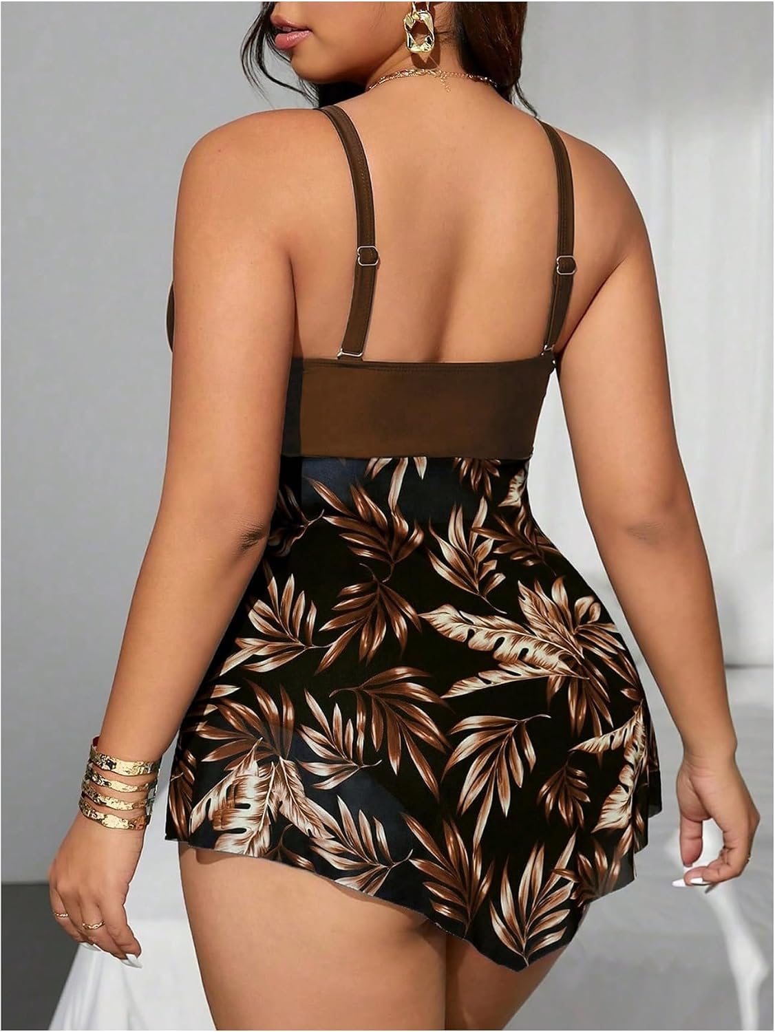 SHENHE Women's Plus Size 2 Piece Bikini Set V Neck Floral Mesh Flowy Tankini High Cut Bathing Suits