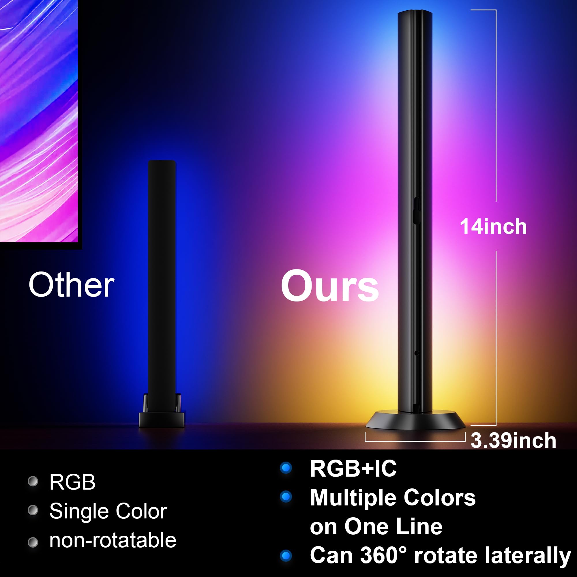 TJOY - Barras de luz LED inteligentes, retroiluminación de TV RGB+IC con sincronización de música, barra de luz LED de computadora con Bluetooth, luces de juego con modos de escena, iluminación