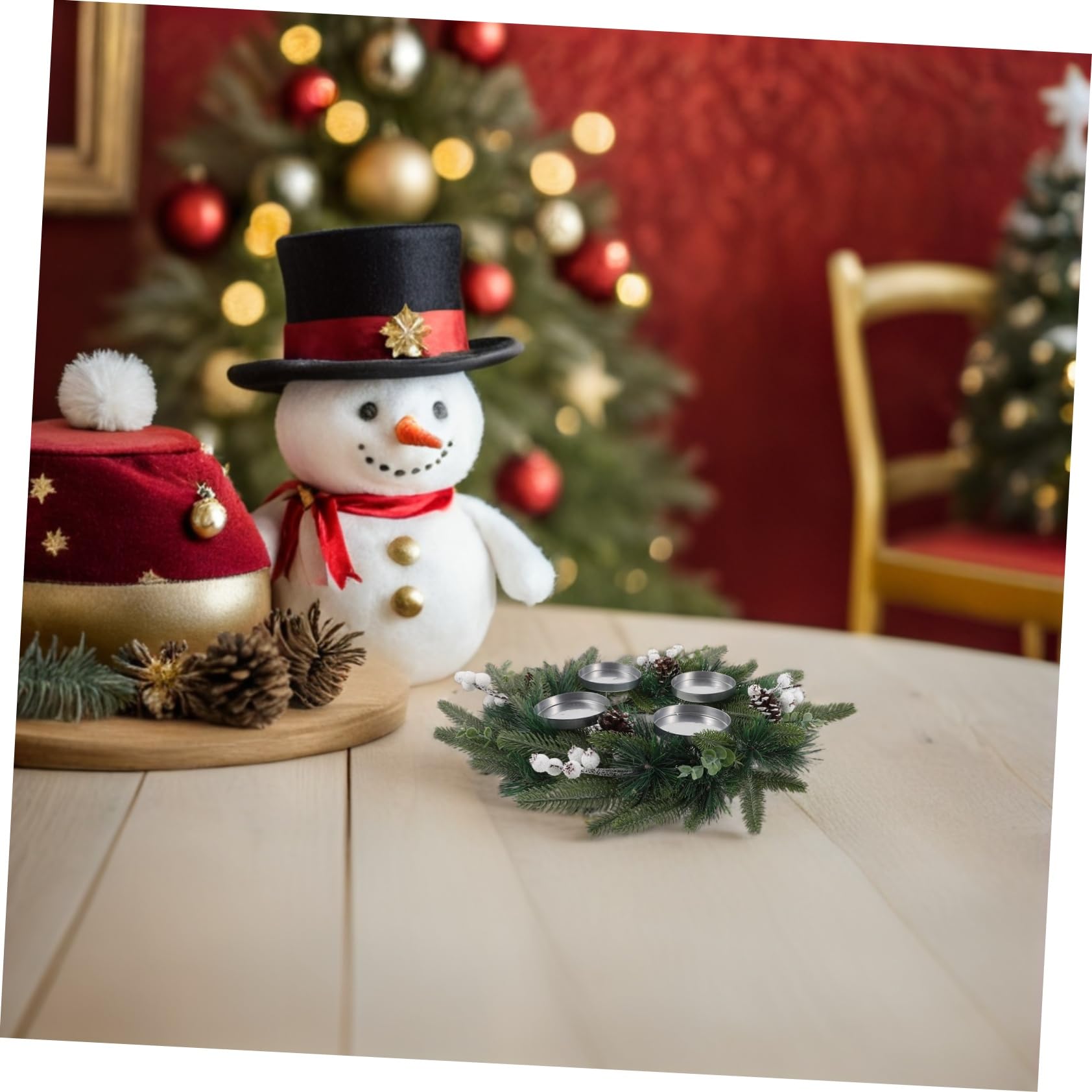 Gatuida Decoración de Guirnalda Navideña con Soporte para Velas, Piñas y Bayas Artificiales para Velas, Guirnalda Natal y Adorno de Candelabros para Temporada de Adviento