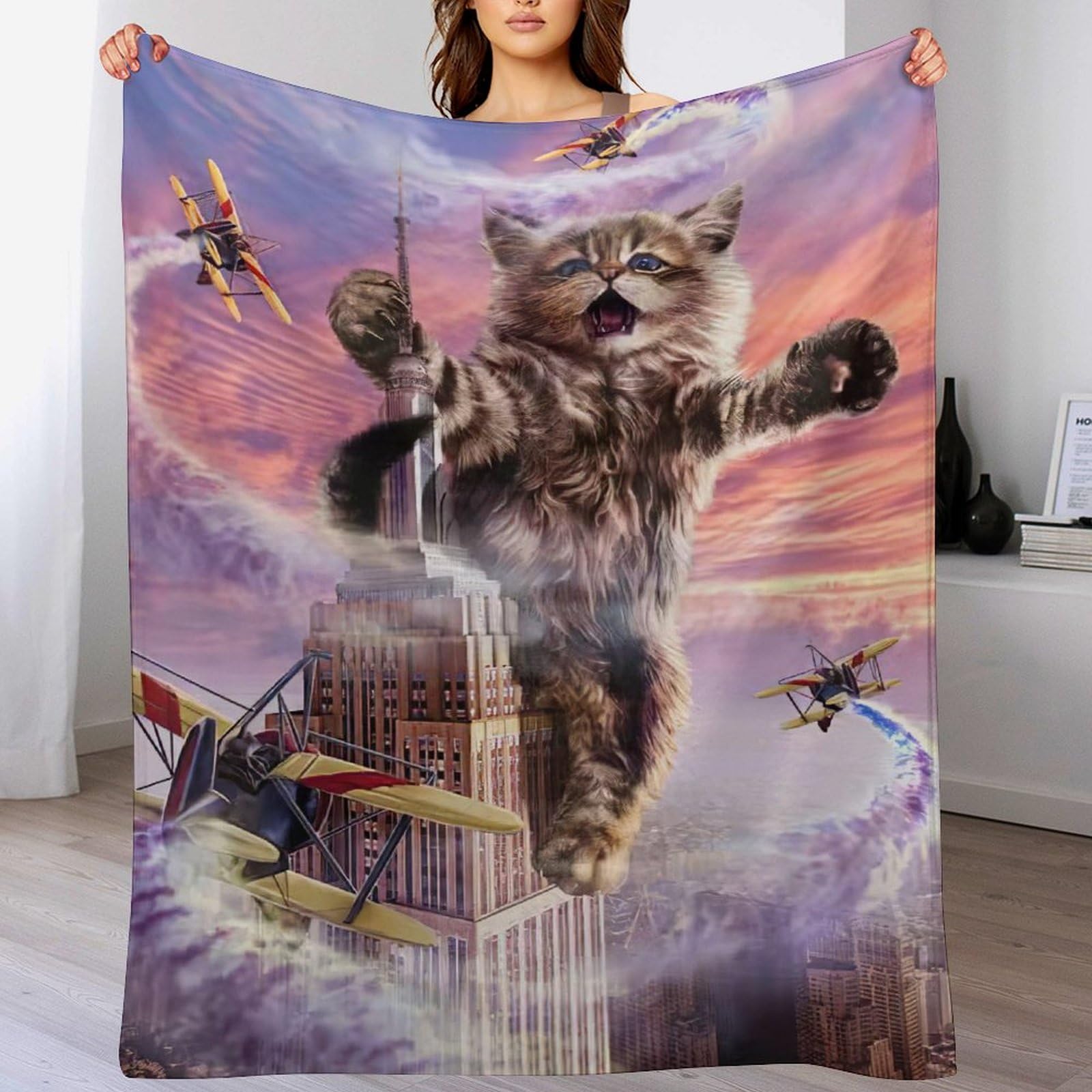 Couverture chat cadeau idéal en polaire flannel pour lit d'enfant