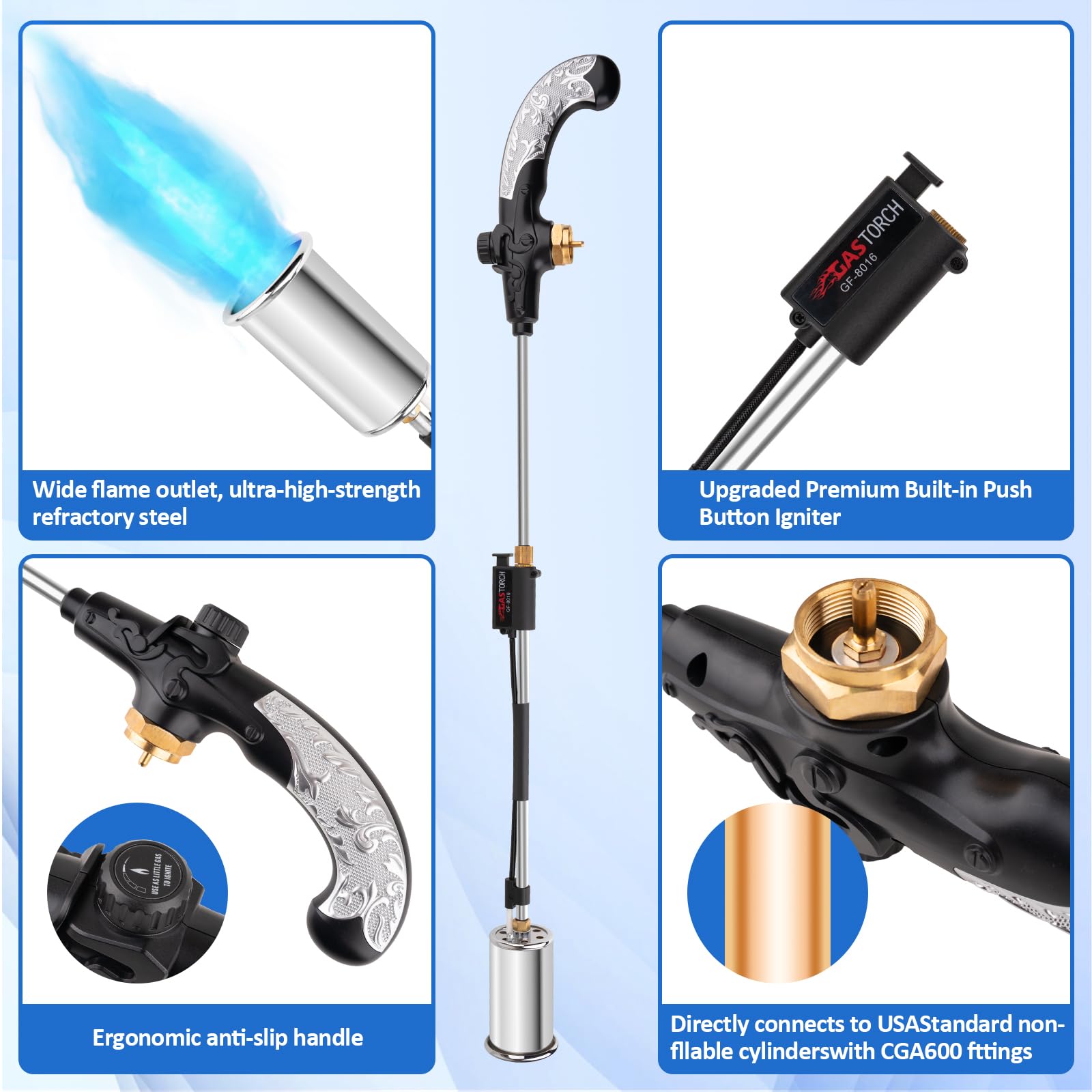 Siasky Weed Torch - Bruciatore a propano, 1.200.000 BTU, torcia a propano con pulsante di accensione, per erbacce, scioglimento della neve, asfalto, giardino, tetto, kit per esterni