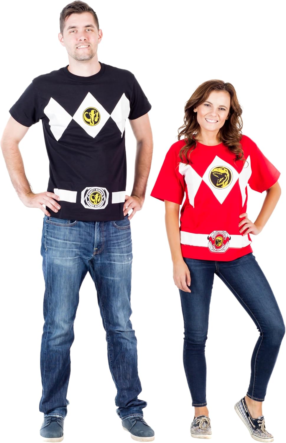 Mighty Morphin Power Rangers Red Blue Yellow Pink Green Black White Blue Costume T-Shirt - Image 5