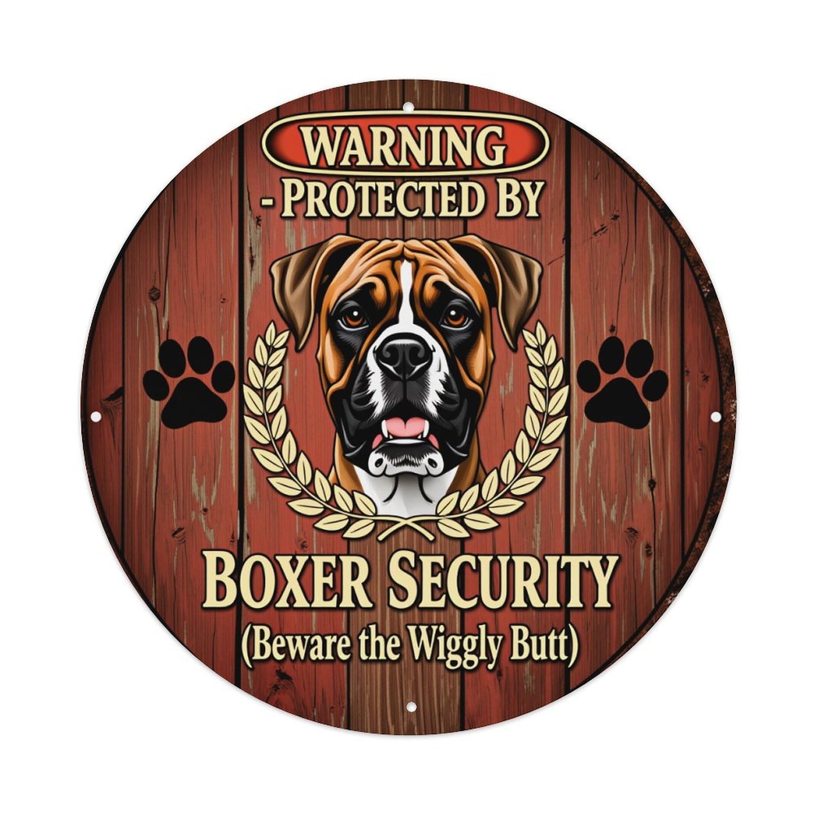 Boxer Dog Warning Sign Pattern Round Tin Sign Vintage Style Metal Sign Home Bar Garden Wall Plaque Decor Metal Poster 8x8 Inch
