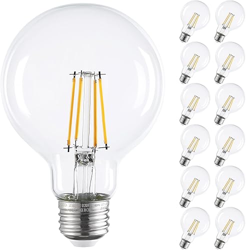 TORCHSTAR Paquete de 12 bombillas LED G25 regulables, redondas transparentes para baño, bombilla LED Edison, 4.5 W (60 W equivalente), certificación