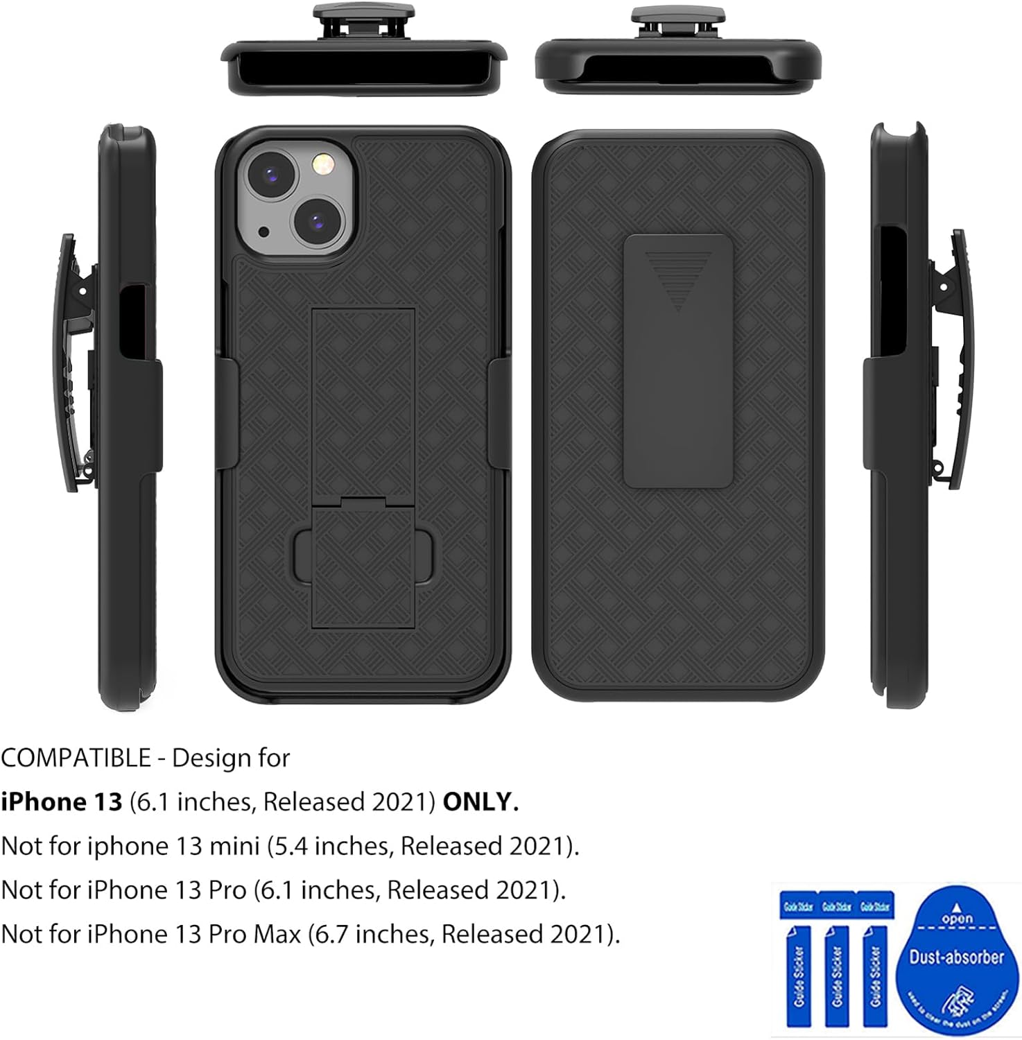 Ailiber Compatible with iPhone 13 Case, iPhone 13 Case Holster with Screen Protector, Swivel Belt Clip, Kickstand Holder, Slim Shockproof Shell Slide Pouch Phone Cover for iPhone 14 6.1 inch -Black - Image 2