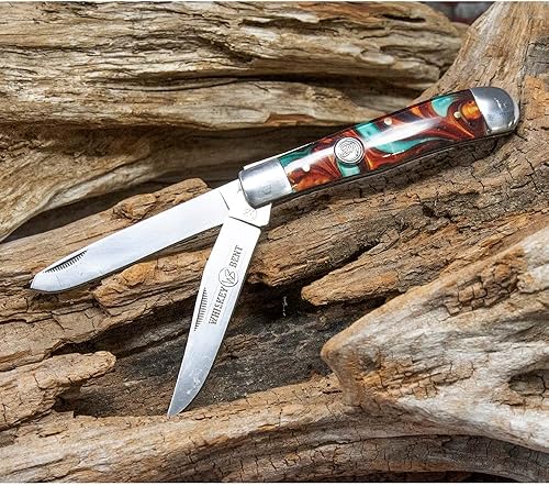 Miniatura 4 de WHISKEY BENT HAT CO. Navaja de bolsillo plegable tradicional Trapper de 4.125 pulgadas, longitud cerrada, cuchillas de acero inoxidable 440C (cañón