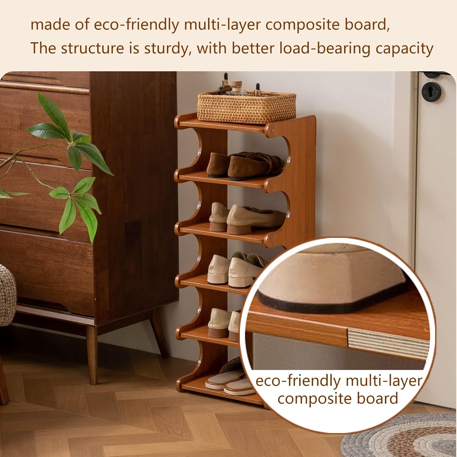 Vertical Narrow Shoe Rack, Corner Shoe Rack, 6 Tier Wooden Free Standing Multi Layer Shoe Storage Rack for Entryway, Corridors, Bedrooms Living Room Corner And Small Spaces(6 Tier)