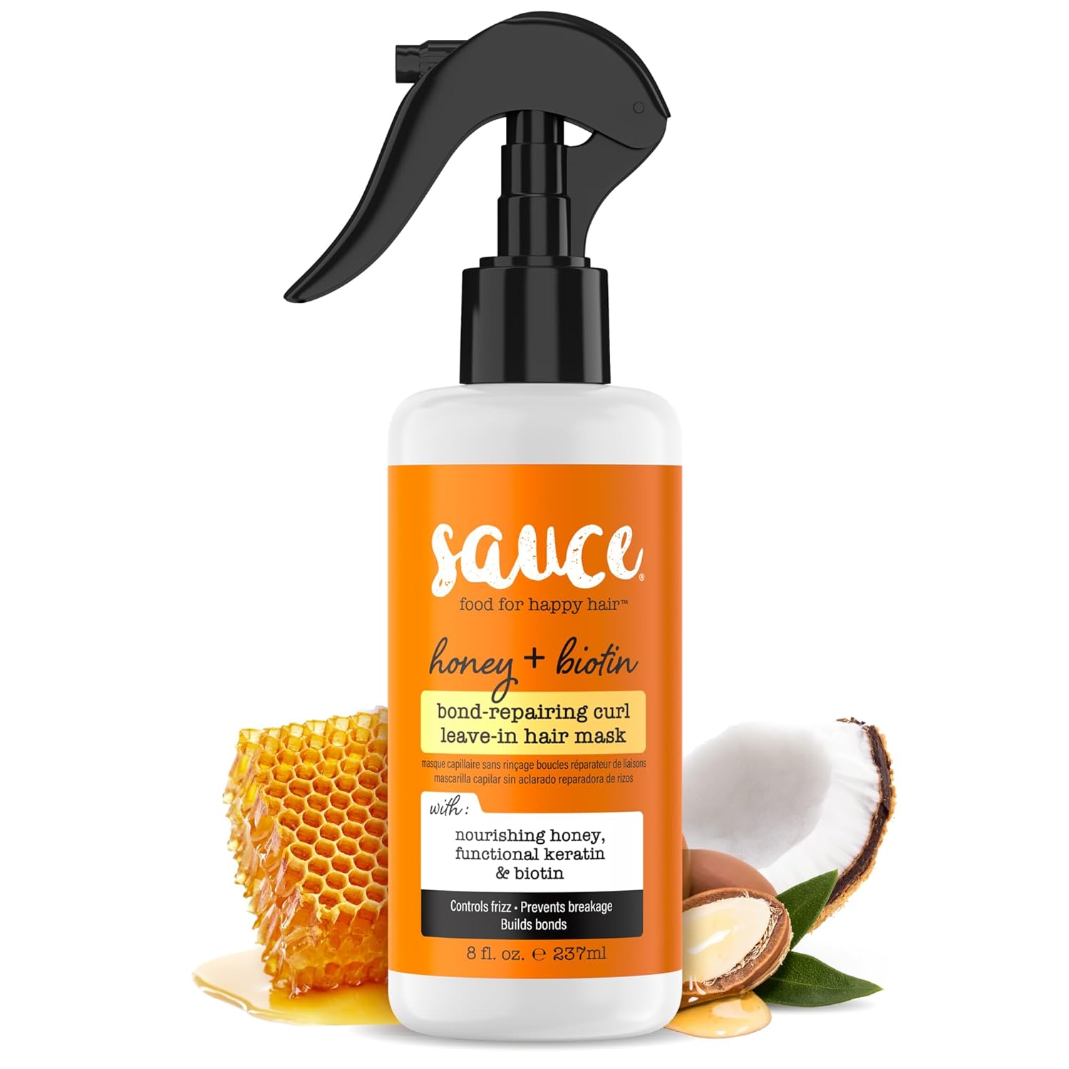 SAUCE Honey + Biotin Bond Repair Hair Mask for Curly Hair, 8 Fl Oz, Leave in Conditioner, Controls Frizz, Helps Repair Damage & Reduce Breakage with Functional Keratin, No Sulfates & Parabens