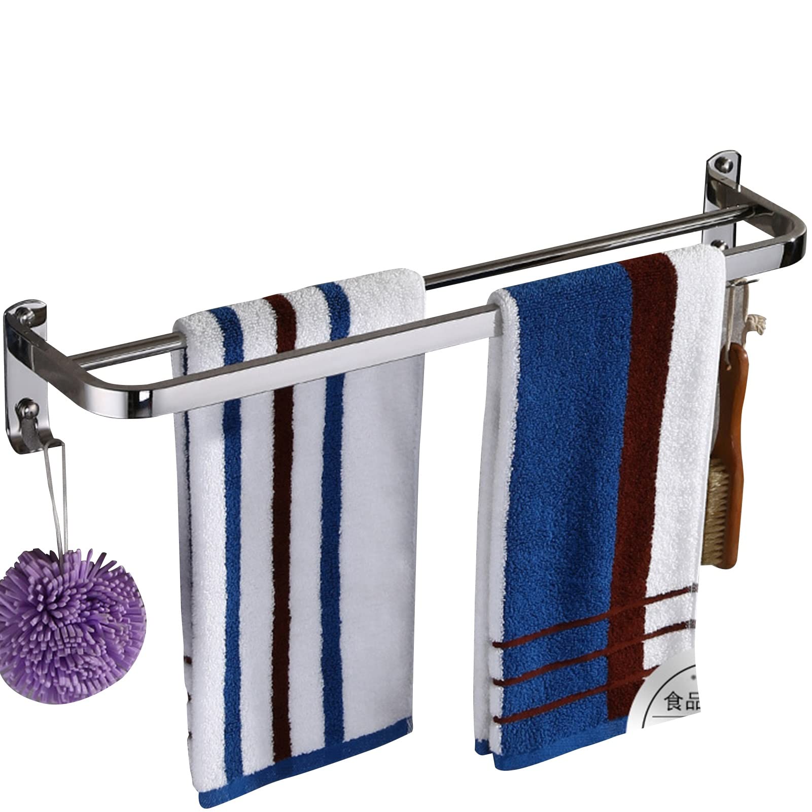 Barre de serviette murale double en acier inoxydable de 60 cm pour une salle de bain moderne