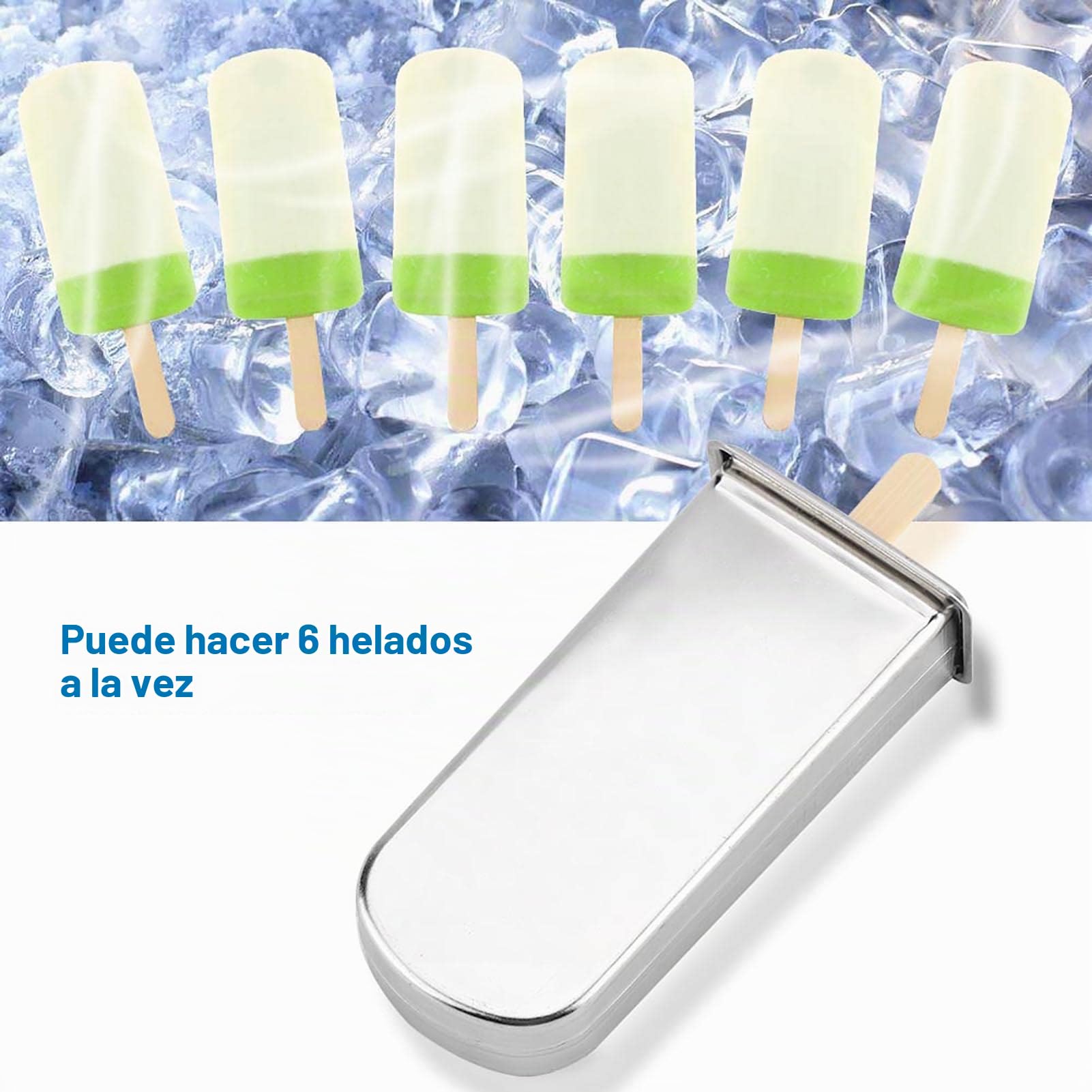 Molde para helados, molde para polos de acero inoxidable con base de apoyo, 6 moldes de punta redonda reutilizables, con 50 palitos de helado, 20 bolsas de helado, 1 pincel | Incluye base de apoyo, 50 palitos, 20 bolsas y 1 pincel, juego reutilizable para