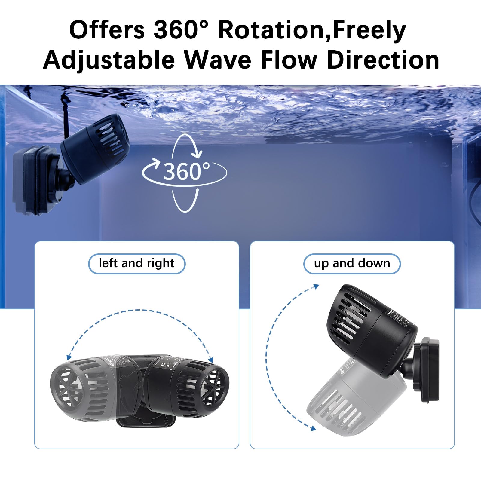 hygger 3997LPH Pompe à Vagues pour Aquarium,6W Pompe de Brassage Circulation pour l'eau Silencieuse à 360 Degrés pour Aquariums d'eau Douce et d'eau Salée de 154 à 378L