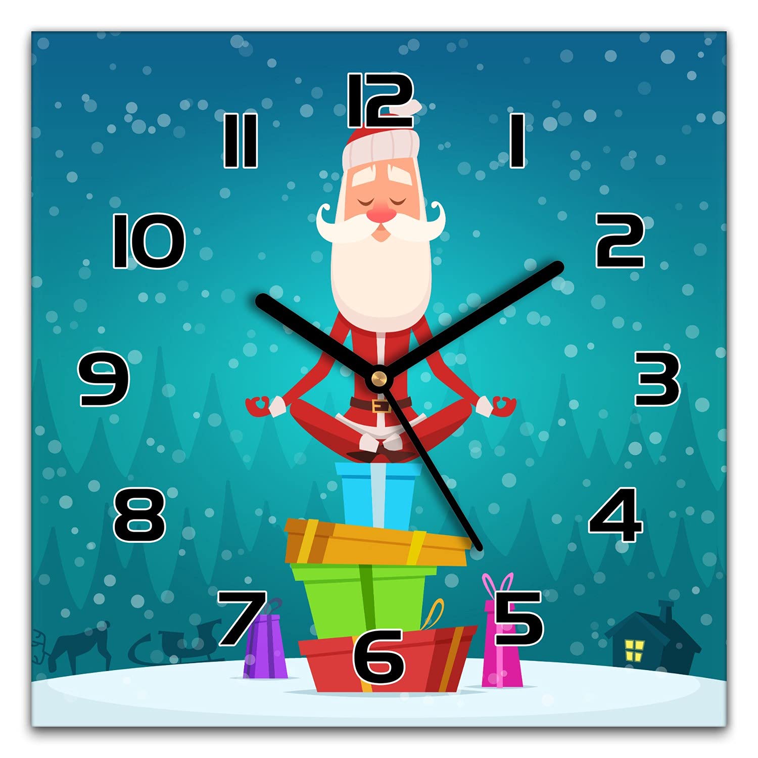 Horloge en verre Noël 30x30 cm silencieuse pour décoration de salon et cuisine
