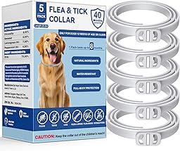 KOOSA Flea and Tick Collar for Dogs, 5 Packs Flea Collar for Dogs with Natural Essential Oils, Waterproof & Adjustable Flea and Tick Prevention Collar for Small Medium Large Dogs & Puppies, Grey 01