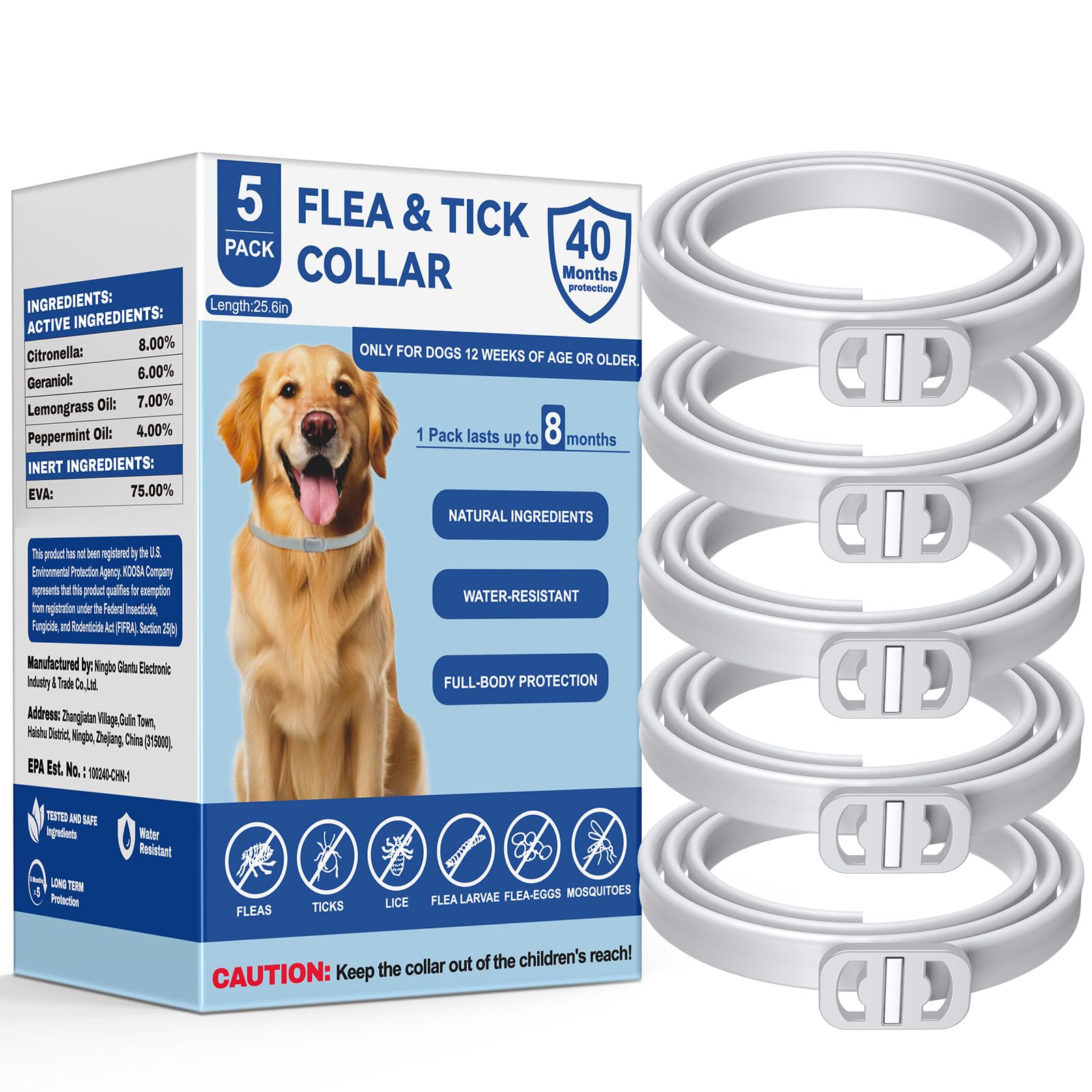 KOOSA Flea and Tick Collar for Dogs, 5 Packs Flea Collar for Dogs with Natural Essential Oils, Waterproof & Adjustable Flea and Tick Prevention Collar for Small Medium Large Dogs & Puppies, Grey 01 - 1
