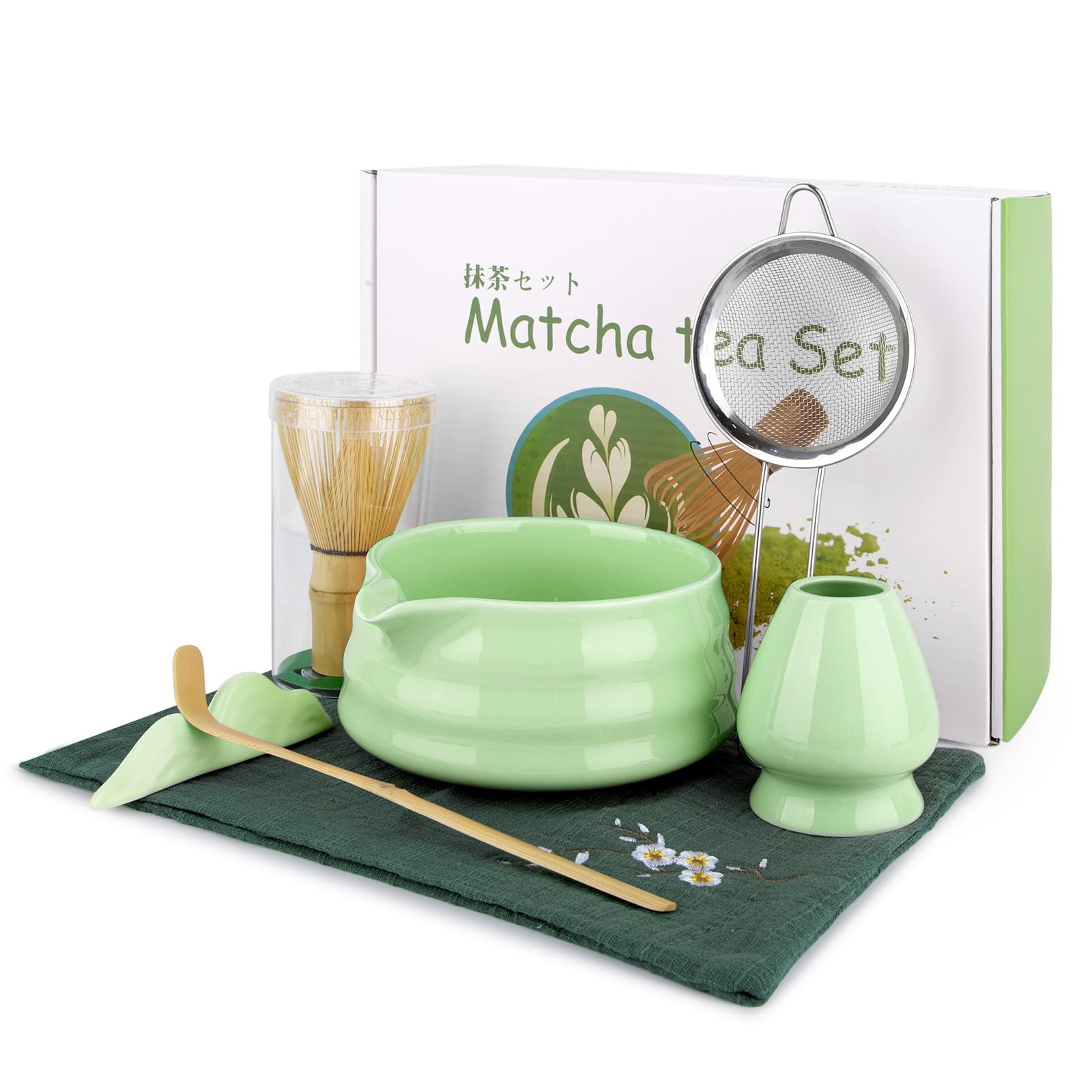 Matcha Whisk Set Kit - 7-Piece Ceremony Tools With Bowl, Whisk, Scoop, Sifter & More