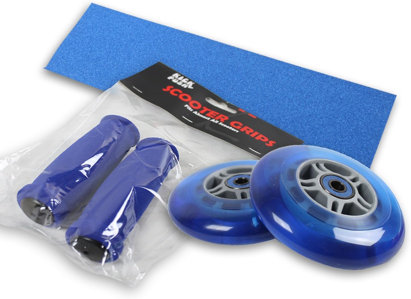 Kick Push Upgrade Pack for Razor Scooter Blue Wheels, Handle Grips, Griptape, Bearings