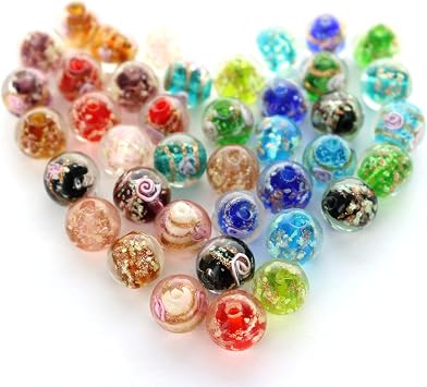 Artsy Crafts 40 Pcs Assorted Glow in The Dark Firefly Beads 12mm European Lampwork Luminous Glass Beads for Jewelry Making Charm Bracelet Necklace Earrings Crafts Mixed 40pcs