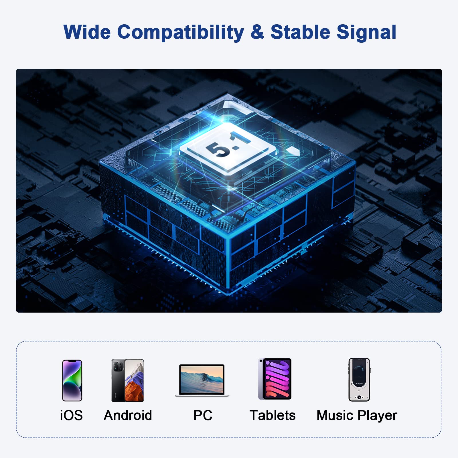 Auricolare Bluetooth, V5.1 Cuffie Wireless, Singolo con Microfono, 70 Ore di Conversazione con Custodia di Ricarica, CVC8.0 Vivavoce Mani Libere con Mute LED per Guida Lavoro Ufficio