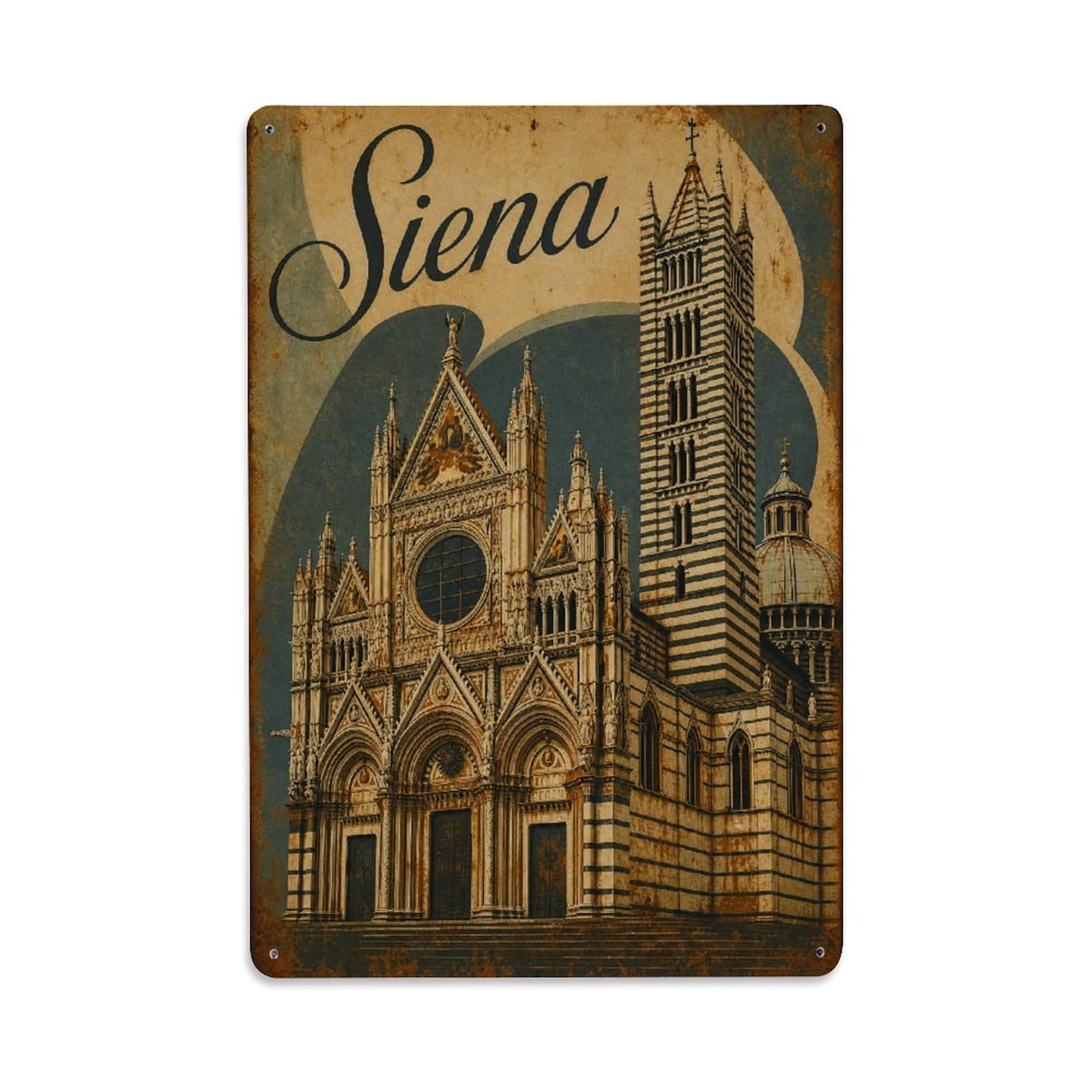 Huiyhb 8X12inch(20X30cm) Vintage Travel Siena Cathedral Striped Marble Italy Metal Tin Sign