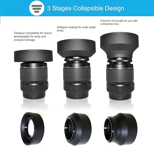 Miniatura 5 de Veatree Juego de parasol de lente de 2.638 in, parasol de goma plegable con rosca de filtro + parasol reversible de flor de tulipán + tapa central