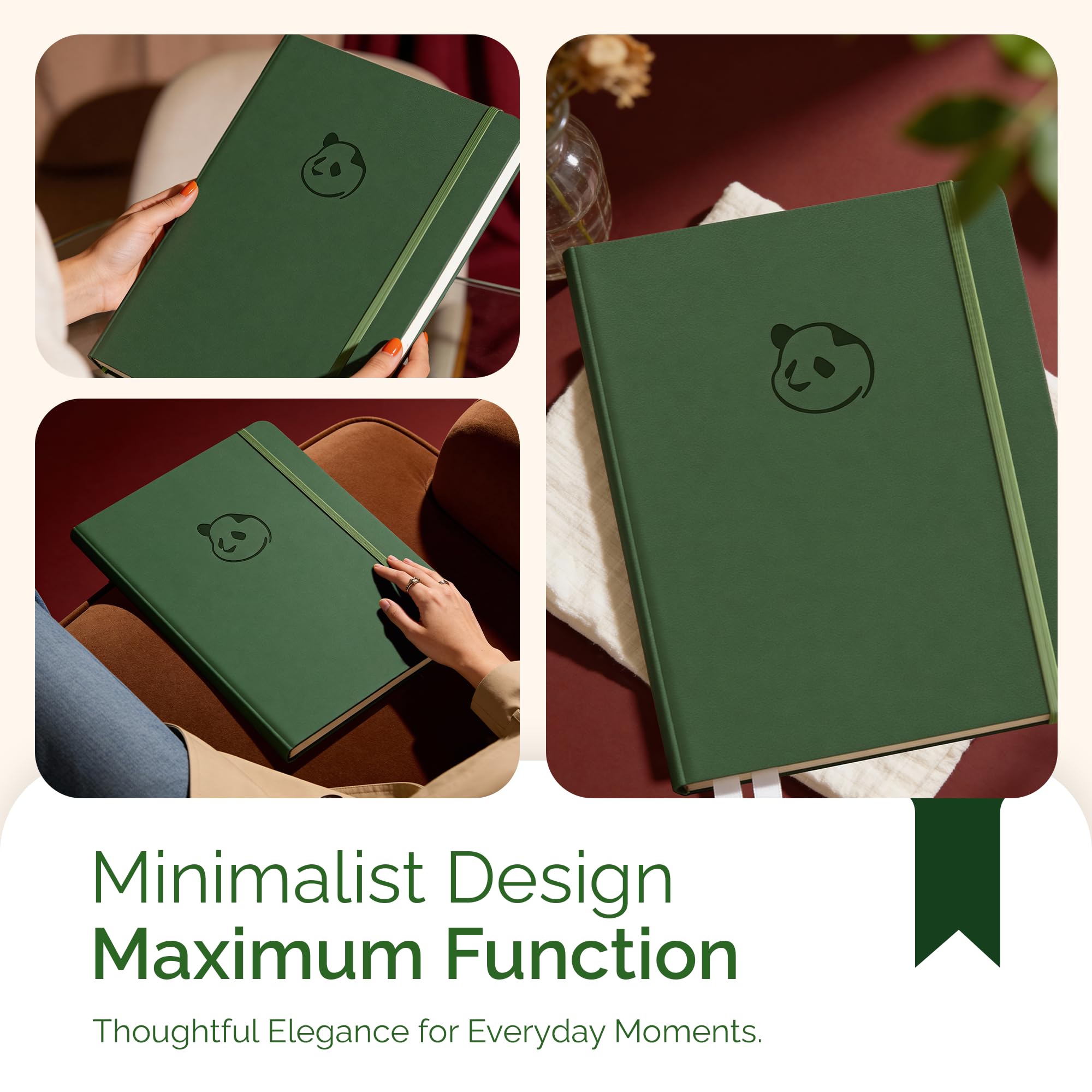 Panda Planner Pro – Agenda journalier 2021, 21,6 x 27,9 cm, couverture souple, jour non daté, organisation garantie, gratitude et objectifs, journal de 6 mois (vert foncé)