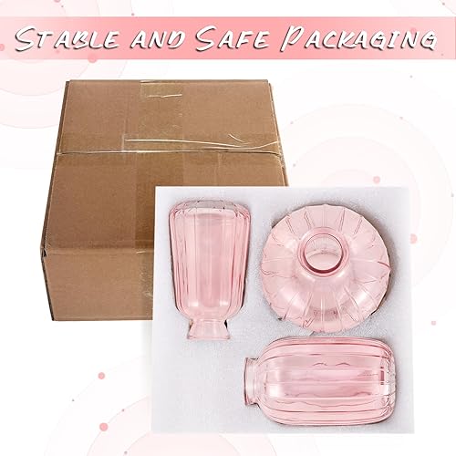 Miniatura 7 de Jspupifip 3 jarrones de cristal pequeños para centros de mesa, pequeños jarrones de cristal de calabaza con rayas verticales, jarrones de brote