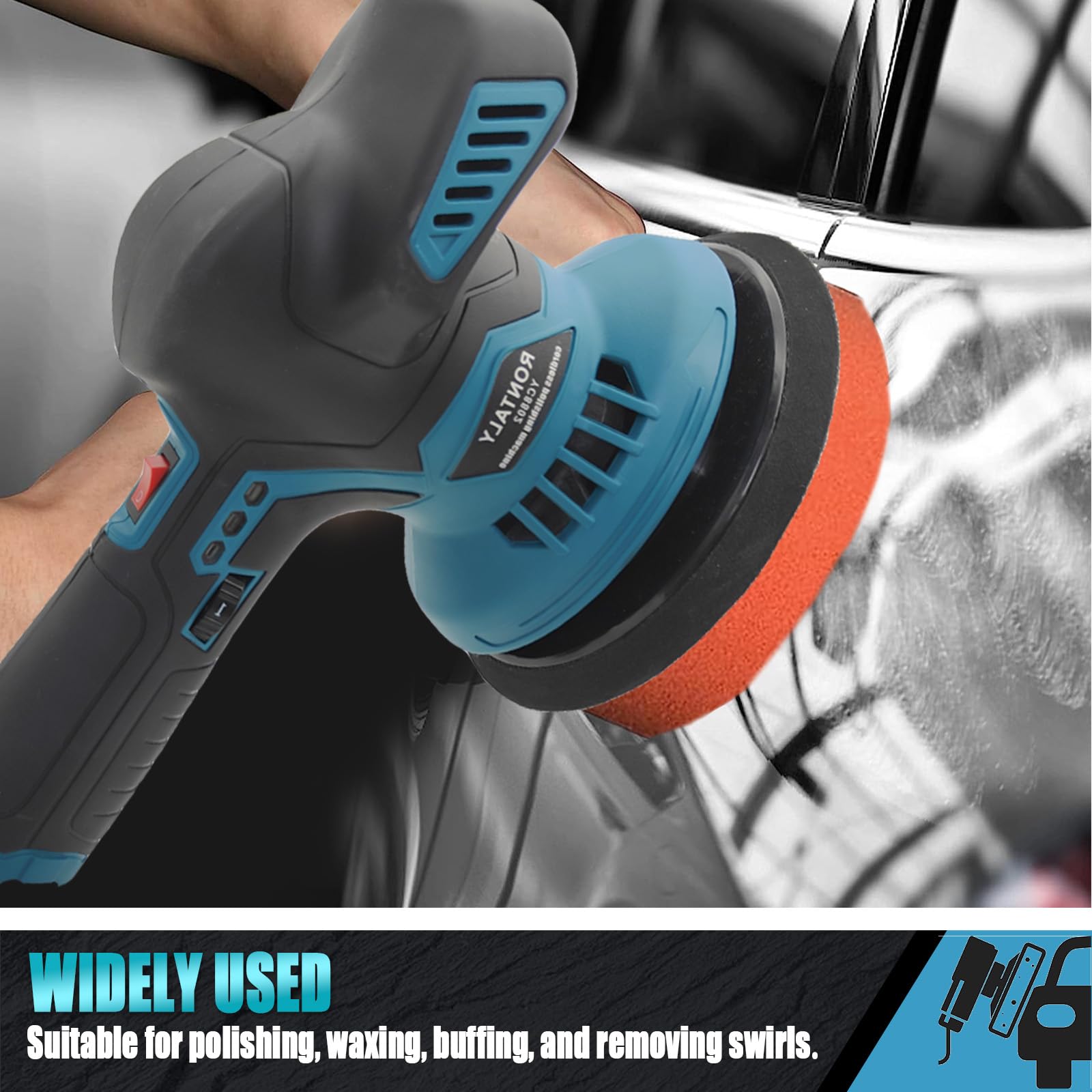 Batería pulidora excéntrica, juego de 2 baterías de 3,0 Ah y cargador, 6 marchas, 2500-6000 rpm, 16 accesorios, indicador de batería LED, para abrillantador de pintura, encerado, eliminación de