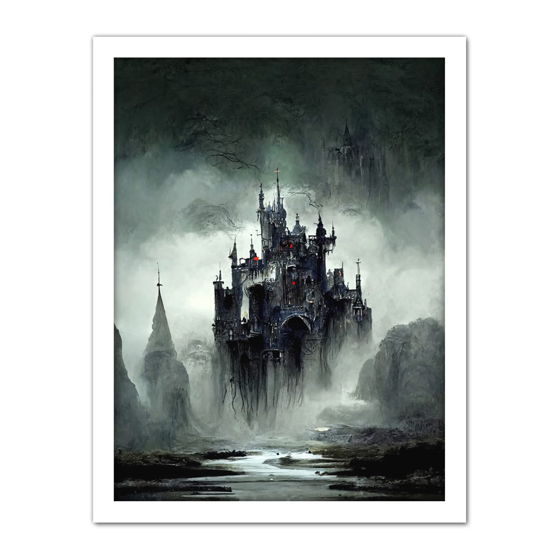 Doppelganger33 LTD Dark Gothic Castle Fantasy Landscape Artwork Framed Wall Art Print 18X24 Inch