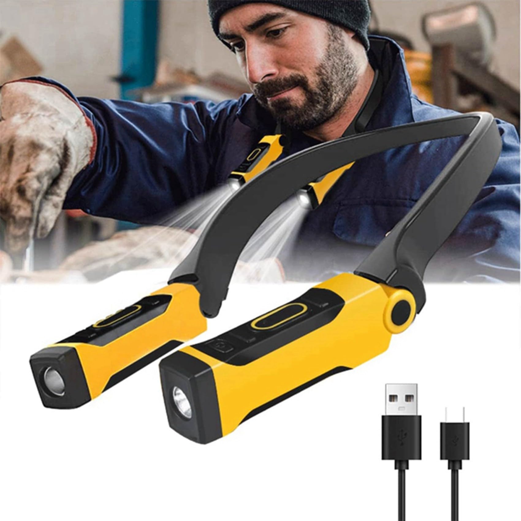 5X Lampe de Lecture USB Rechargeable, Lampe de Cou, 2 Niveaux de Luminosité, Bras Pliables pour Lire, Réparer