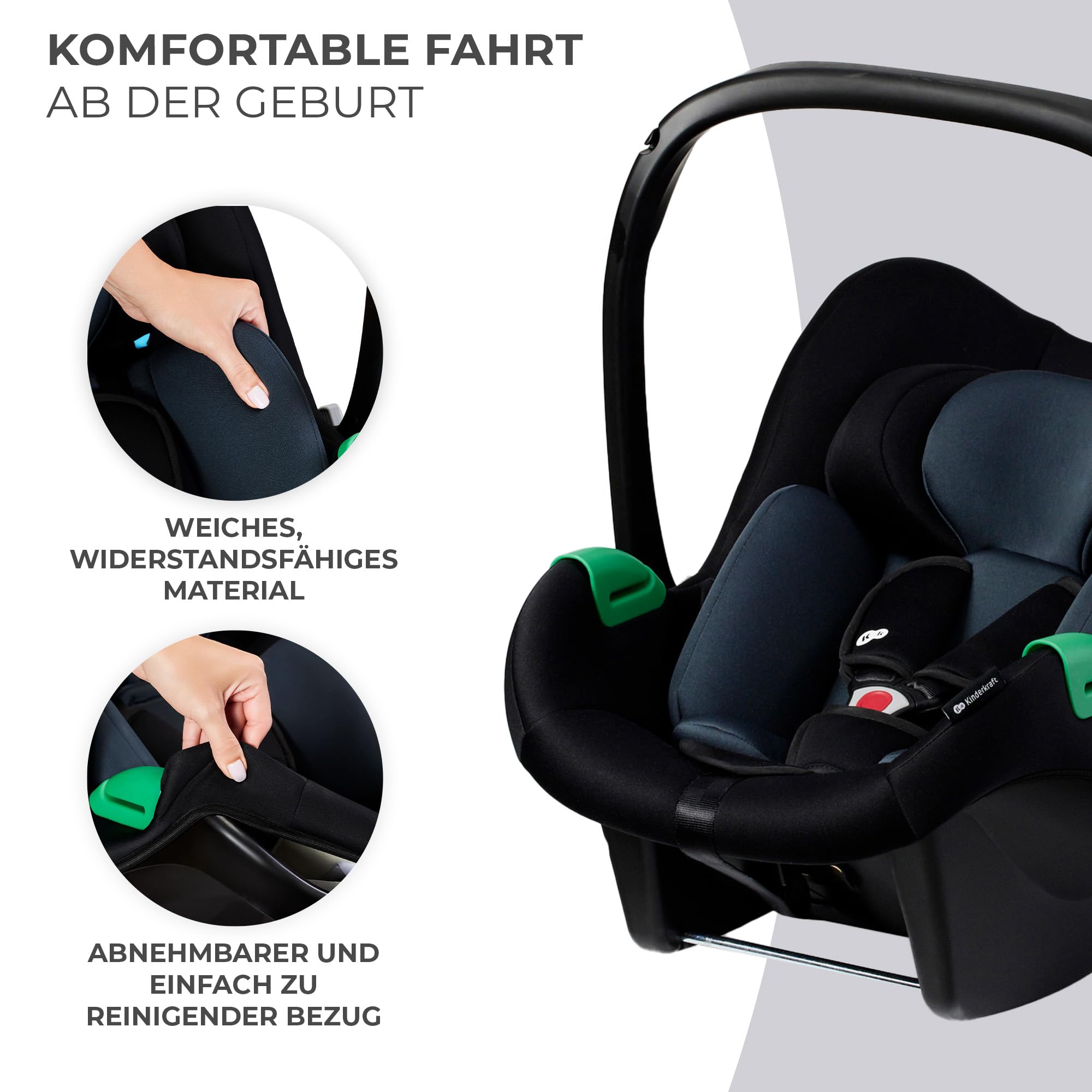 Kinderkraft MINK PRO i-Size 40-75 cm Babyschale, Kindersitz mit isofix MINK FX-Basisstation, Autositz von geburt Gruppe 0+, Verstellbare Kopfstütze, Einsatz für die Jüngsten im set, Schwarz