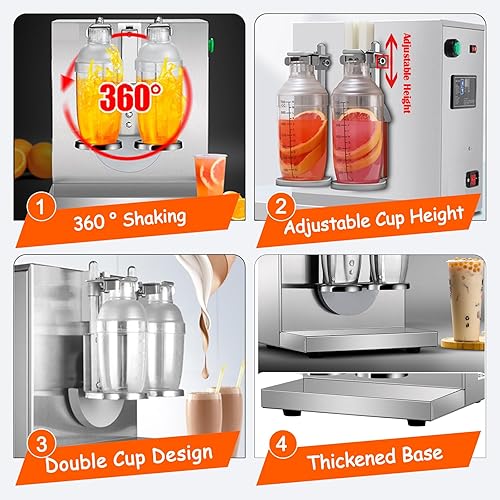 Miniatura 5 de INTBUYING Máquina automática de batido de té con leche, coctelera de burbujas de doble estación, mezcladora eléctrica de acero inoxidable con 4