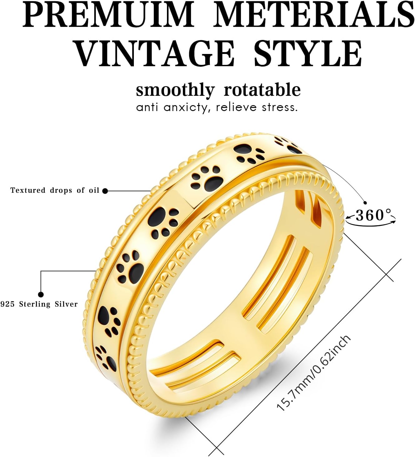 PARAFO Anxiety Spinner Rings Men Women 925 Sterling Silver Fidget Rings Relieve Stress Gift Jewelry Gifts for Men Women